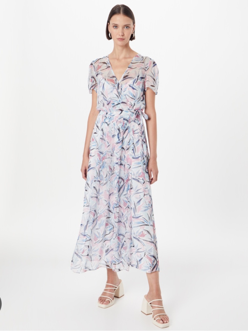 Club Monaco Pastel Floral Wrap Maxi Dress in Pink & Blue